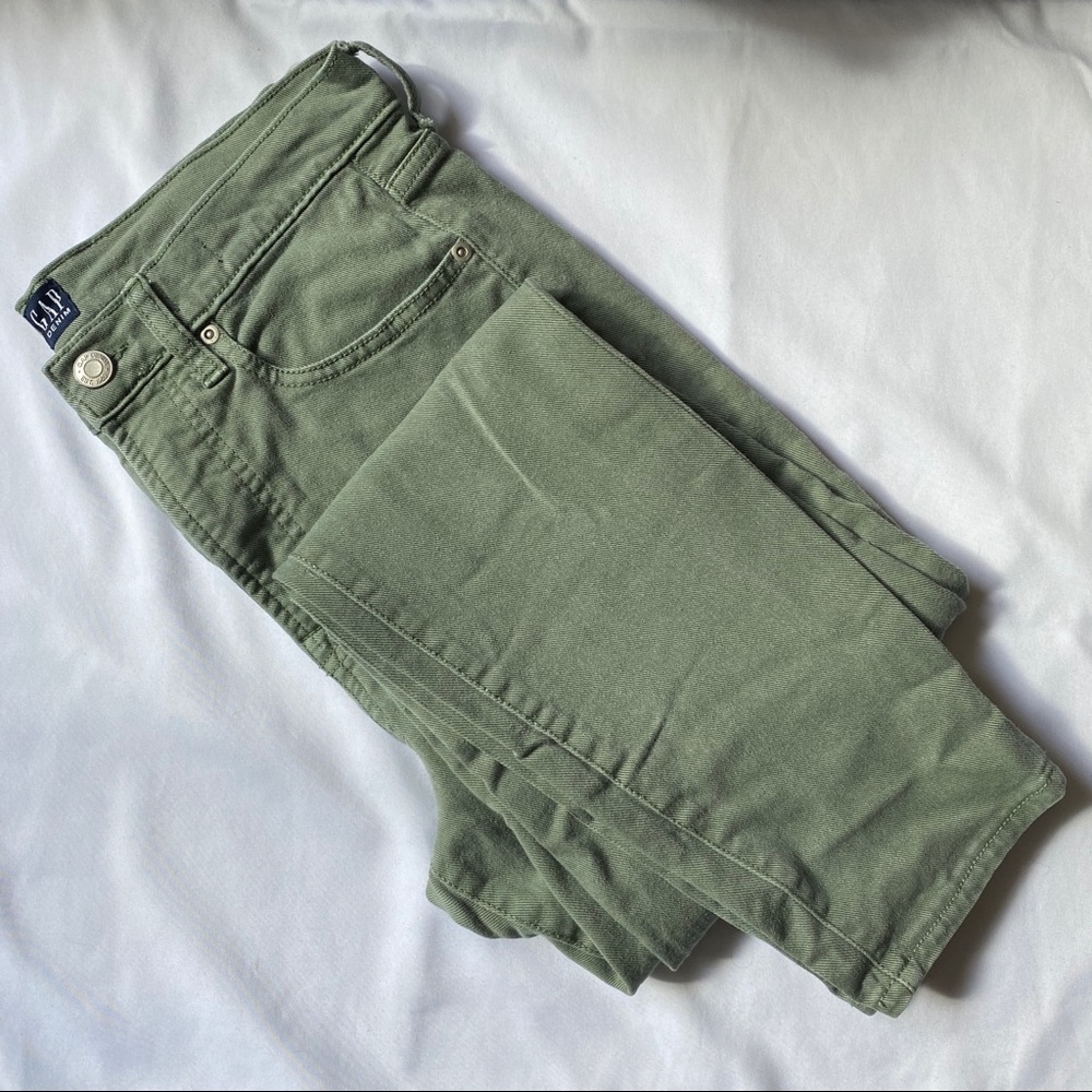 High waisted olive green skinny jeans